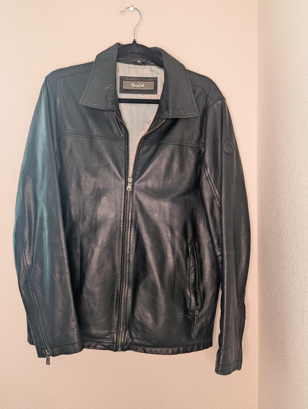 Renzo Costa Mens 100% Leather Brant Jacket Made in Peru Designer Moto Biker Chic
